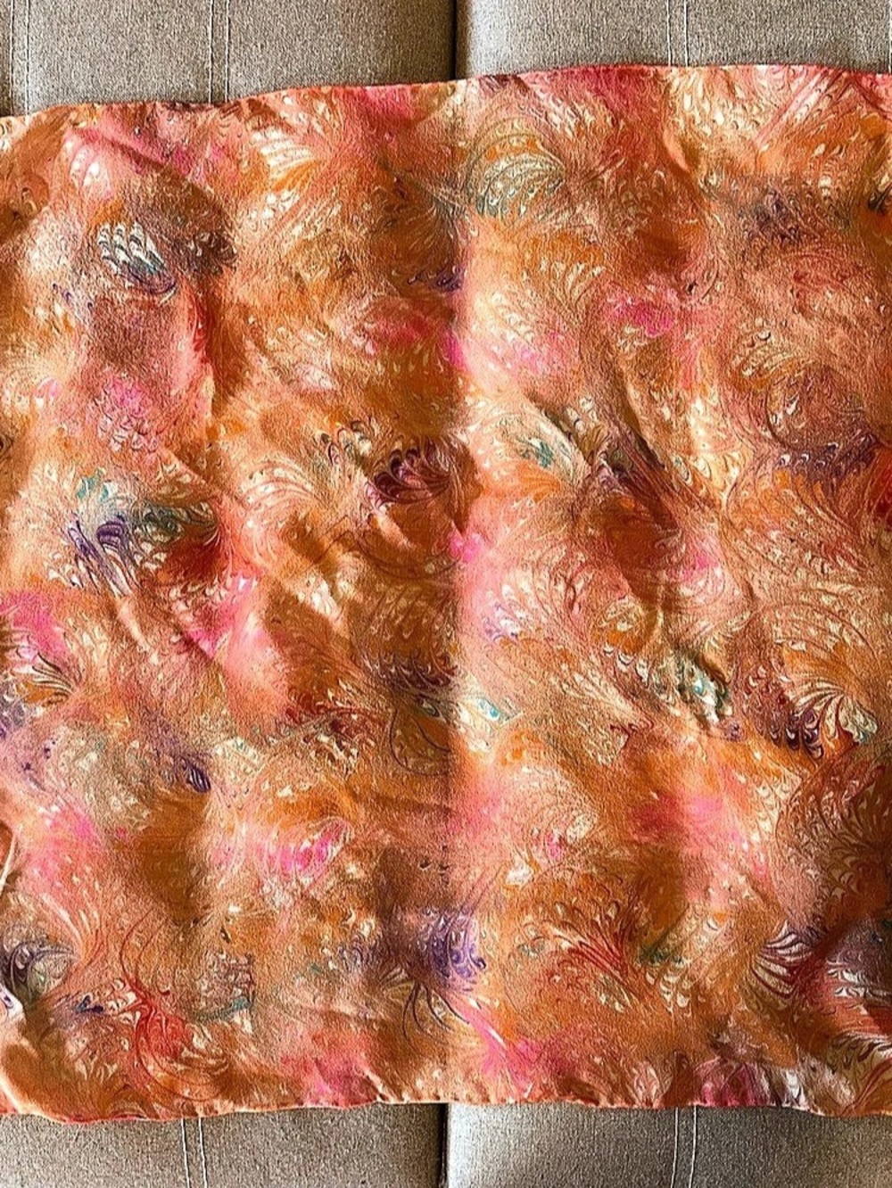 Vintage Burmel Original Silk Scarf in Orange & Pink